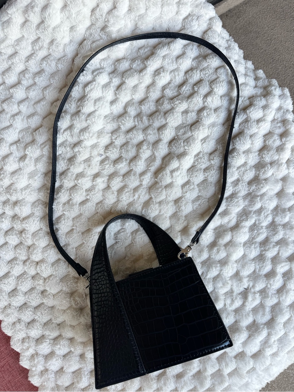 Zara Mini Croc Embossed Top Handle Bag | Black | Silver Hardware | Crossbody - Picture 4 of 5
